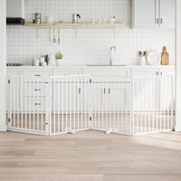 Cancelletto per cani con porta pieghevole 4 pannelli bianco 320 cm in legno di pioppo 352187