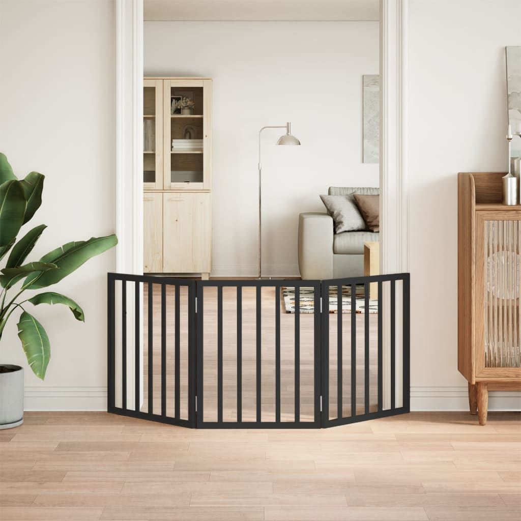 vidaXL Cancello per Cani Pieghevole 3 Pannelli Nero 150cm Legno Pioppo