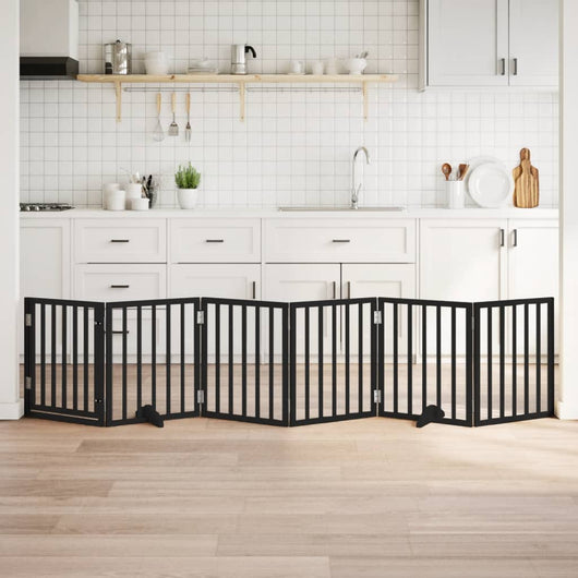 Cancello per Cani Porta Pieghevole Nero 6 Pannelli 300cm Pioppo 352189