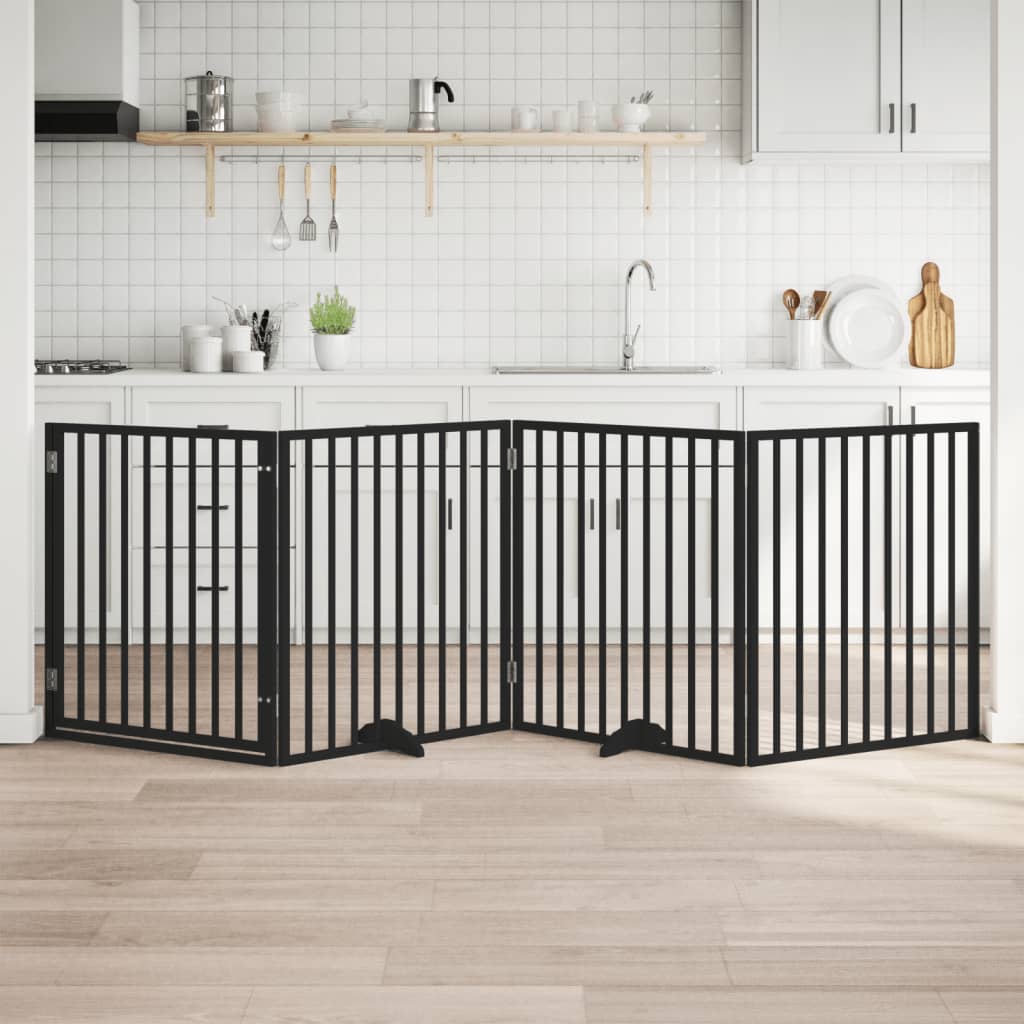 vidaXL Cancello per Cani Porta Pieghevole Nero 4 Pannelli 320cm Pioppo