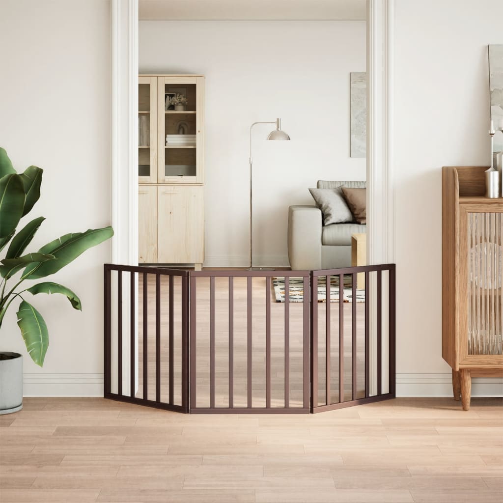 Cancello Cani Pieghevole 3 Pannelli Marrone 150cm Legno Pioppo 352196
