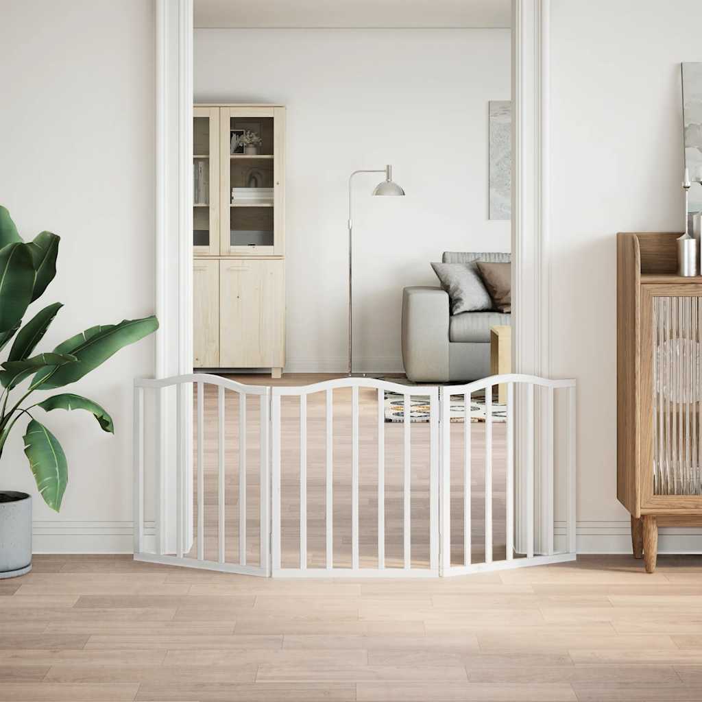 Cancello per Cani Pieghevole 3 Pannelli Bianco 150 cm Pioppo 352212