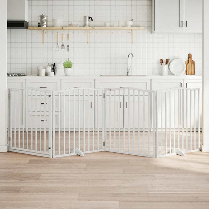 Cancello Cani Porta Pieghevole Bianco 4 Pannelli 320 cm Pioppo 352219