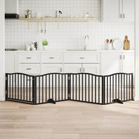 Cancelletto per cani con porta pieghevole 4 pannelli nero 320 cm in legno di pioppo 352225