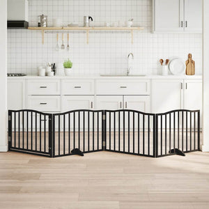 Cancelletto per cani con porta pieghevole 4 pannelli nero 320 cm in legno di pioppo 352225