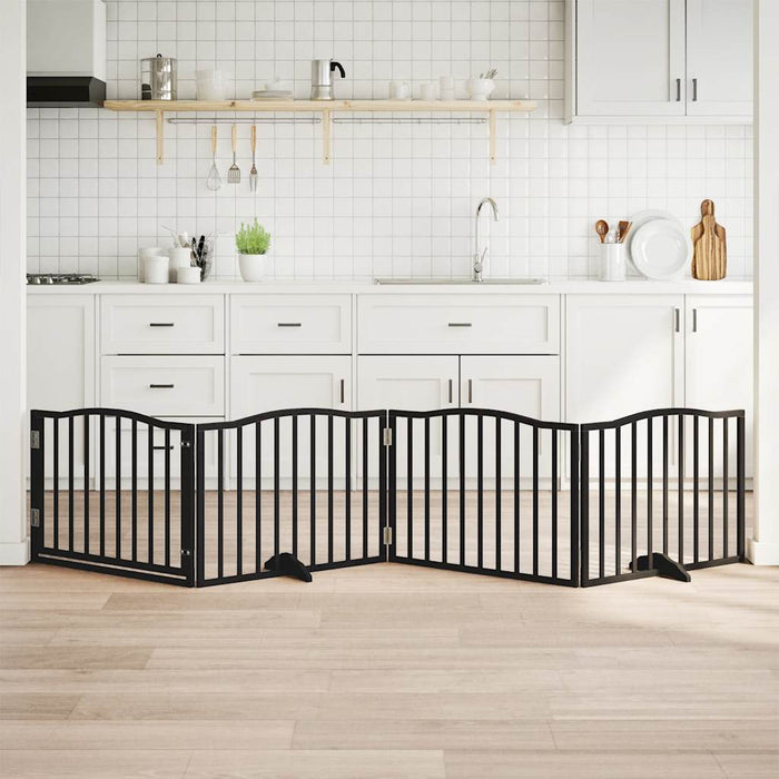 Cancelletto per cani con porta pieghevole 4 pannelli nero 320 cm in legno di pioppo 352225