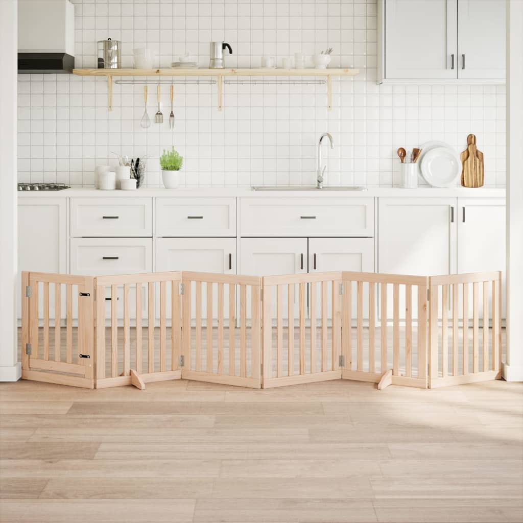 Cancelletto per cani con porta pieghevole 6 pannelli 300 cm in legno di pioppo 352237