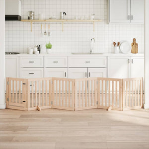 Cancelletto per cani con porta pieghevole 6 pannelli 300 cm in legno di pioppo 352237