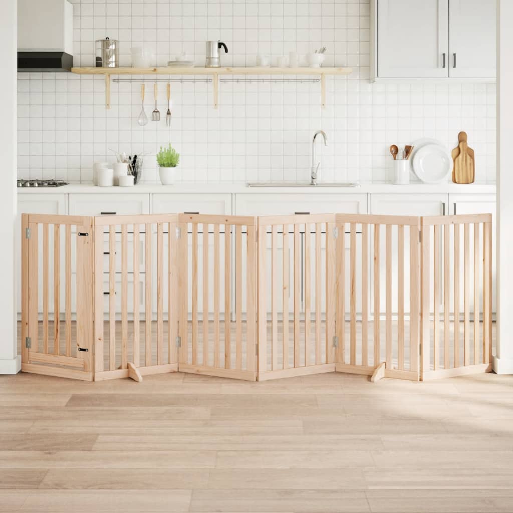 vidaXL Cancello per Cani con Porta Pieghevole 6 Pannelli 300 cm Pioppo