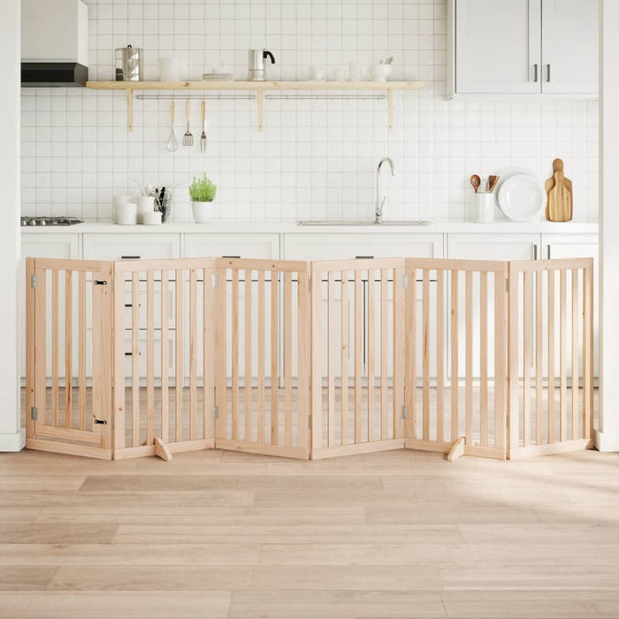Cancelletto per cani con porta pieghevole 6 pannelli 300 cm in legno di pioppo 352239