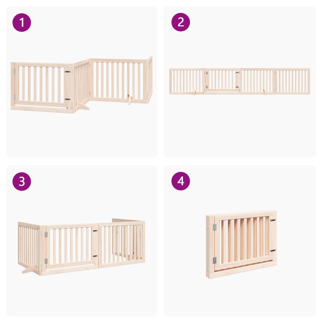 Cancelletto per cani con porta pieghevole 4 pannelli 320 cm in legno di pioppo 352241