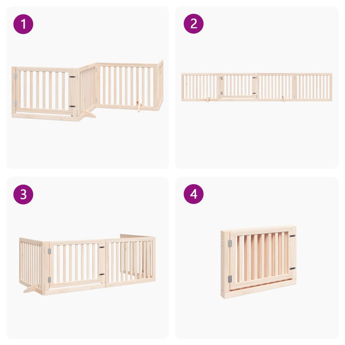 Cancelletto per cani con porta pieghevole 4 pannelli 320 cm in legno di pioppo 352241