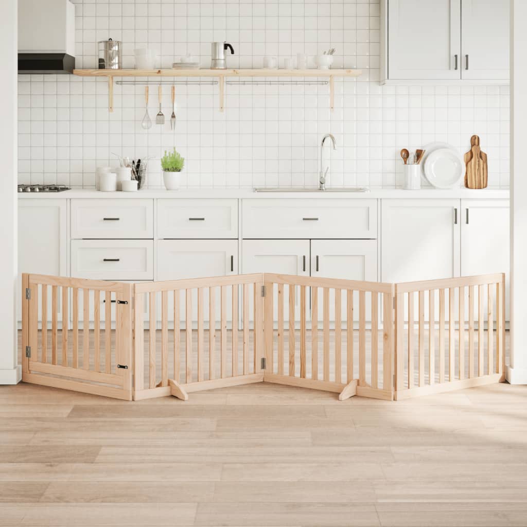 Cancelletto per cani con porta pieghevole 4 pannelli 320 cm in legno di pioppo 352241