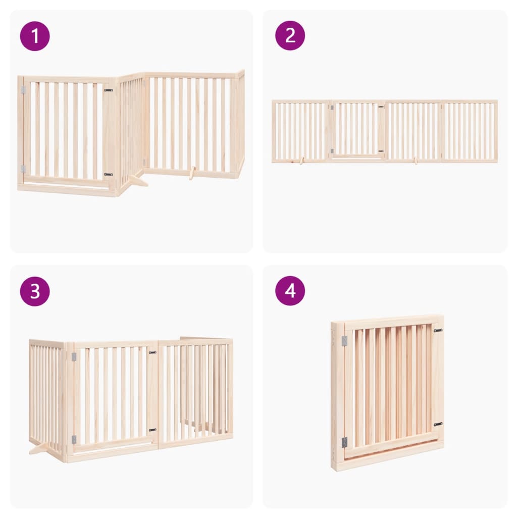 Cancello per Cani con Porta Pieghevole 4 Pannelli 320 cm Pioppo 352243