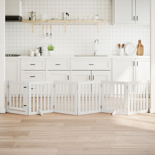 Cancello Cani Porta Pieghevole Bianco 6 Pannelli 300 cm Pioppo 352245