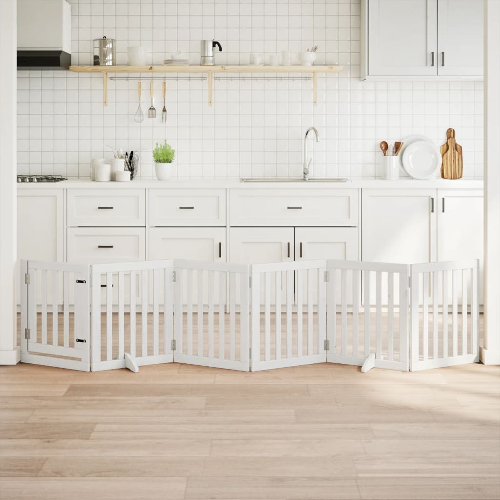 vidaXL Cancello Cani Porta Pieghevole Bianco 6 Pannelli 300 cm Pioppo