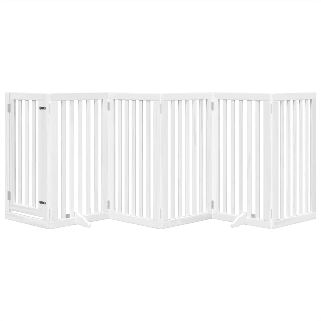 Cancelletto di sicurezza per cani e animali domestici e porta 6 pannelli in legno di pioppo bianco 02_0023355