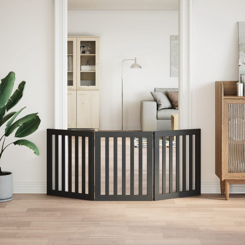 Cancello per Cani Pieghevole 3 Pannelli Nero 150cm Legno Pioppo 352252