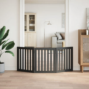 Cancello per Cani Pieghevole 3 Pannelli Nero 150cm Legno Pioppo 352252