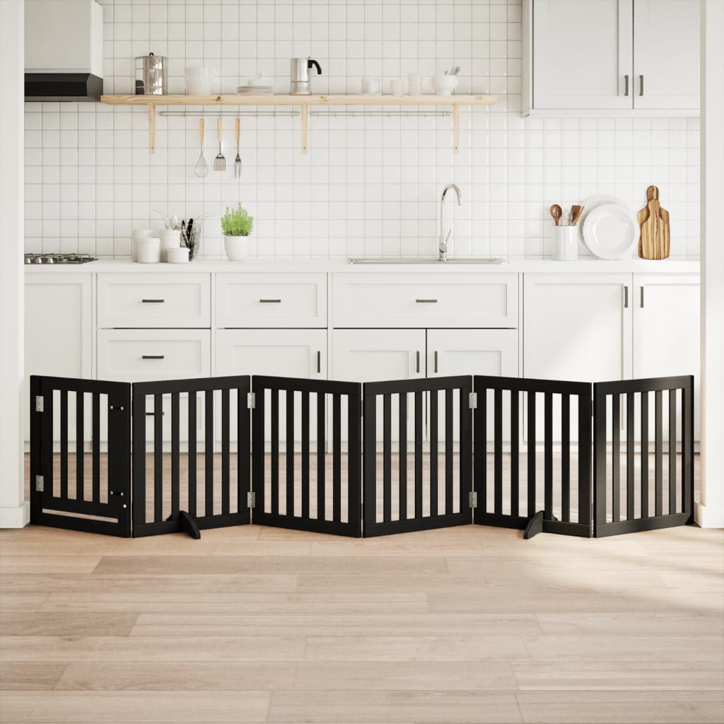 Cancello per Cani Porta Pieghevole Nero 6 Pannelli 300cm Pioppo 352253