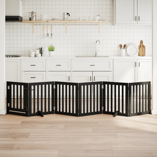 Cancello per Cani Porta Pieghevole Nero 6 Pannelli 300cm Pioppo 352253