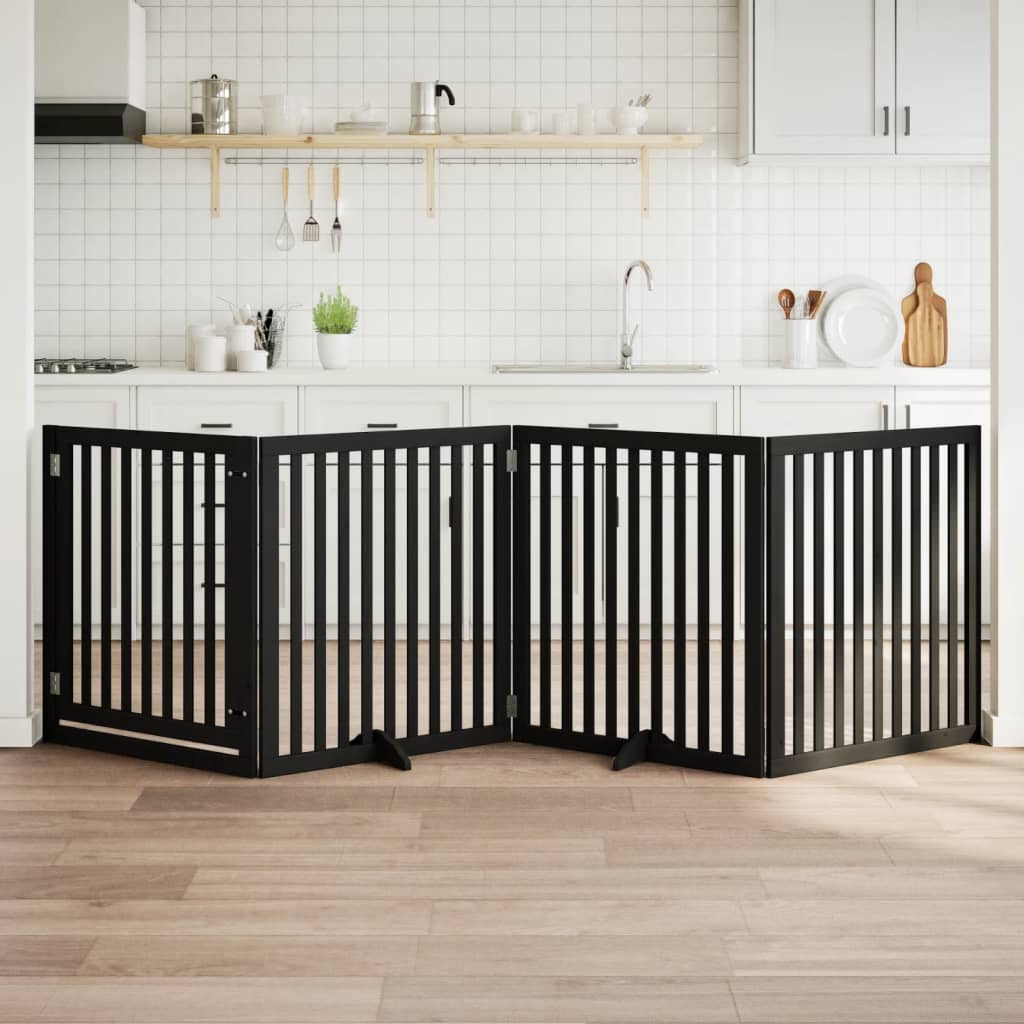 vidaXL Cancello per Cani Porta Pieghevole Nero 4 Pannelli 320cm Pioppo