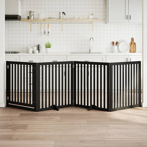 Cancello per Cani Porta Pieghevole Nero 4 Pannelli 320cm Pioppo 352259