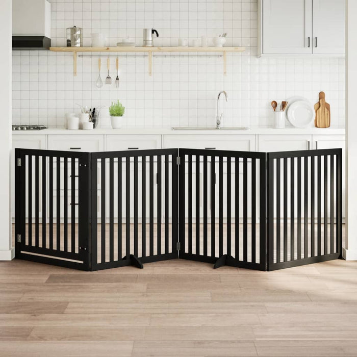 Cancello per Cani Porta Pieghevole Nero 4 Pannelli 320cm Pioppo 352259