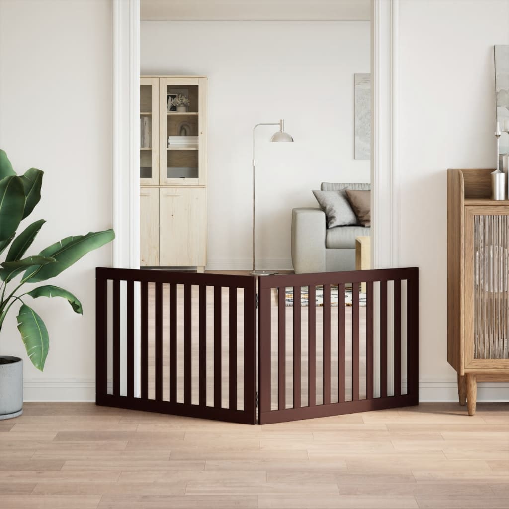 Cancello Cani Pieghevole 2 Pannelli Marrone 160cm Legno Pioppo 352264