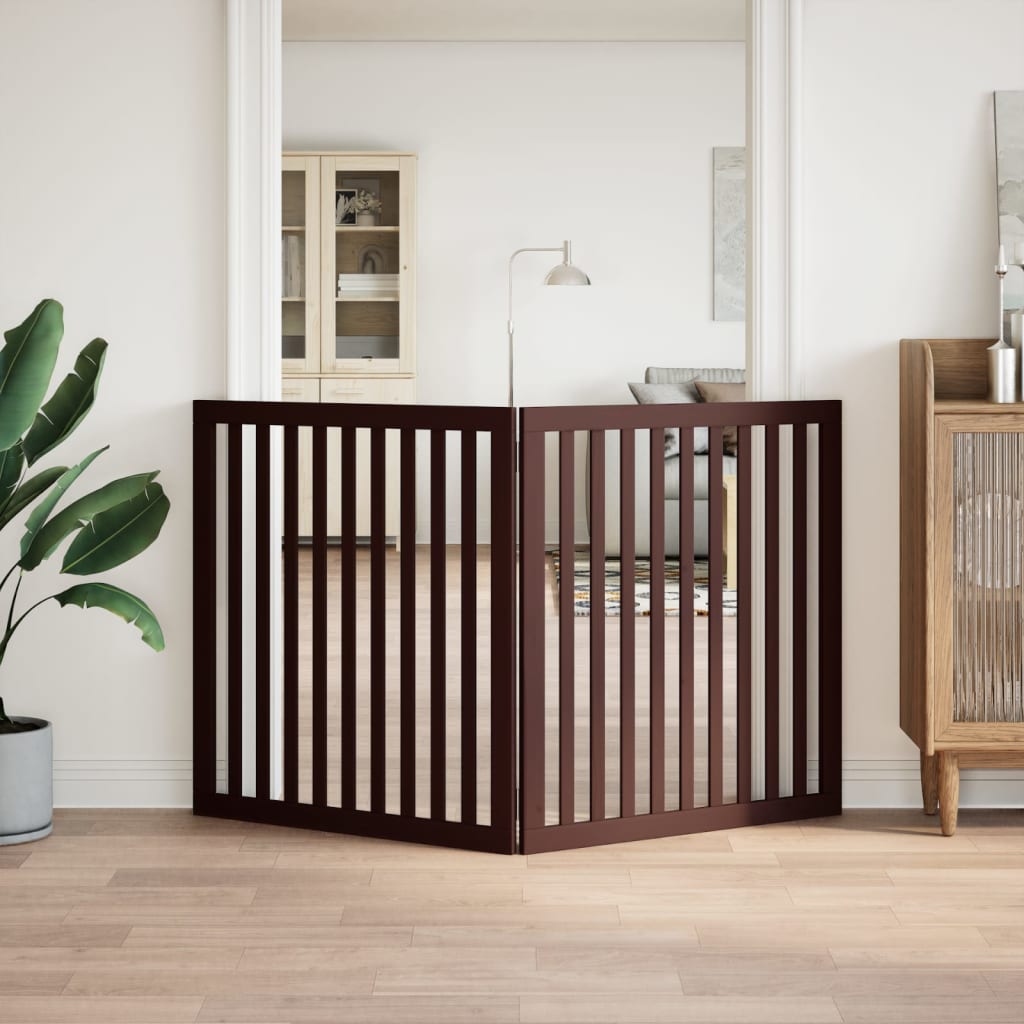 Cancello Cani Pieghevole 2 Pannelli Marrone 160cm Legno Pioppo