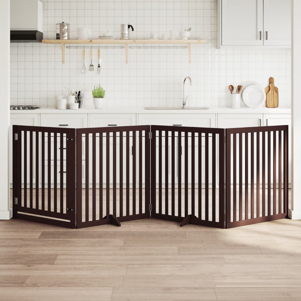 Cancello Cani Porta Pieghevole Marrone 4 Pannelli 320cm Pioppo 352267