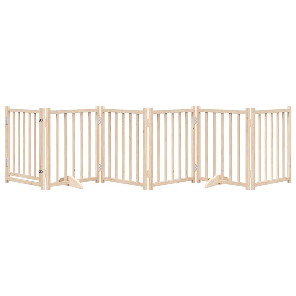 Cancelletto di sicurezza per cani e animali domestici con porta 6 pannelli legno massello di abete marrone 02_0023327