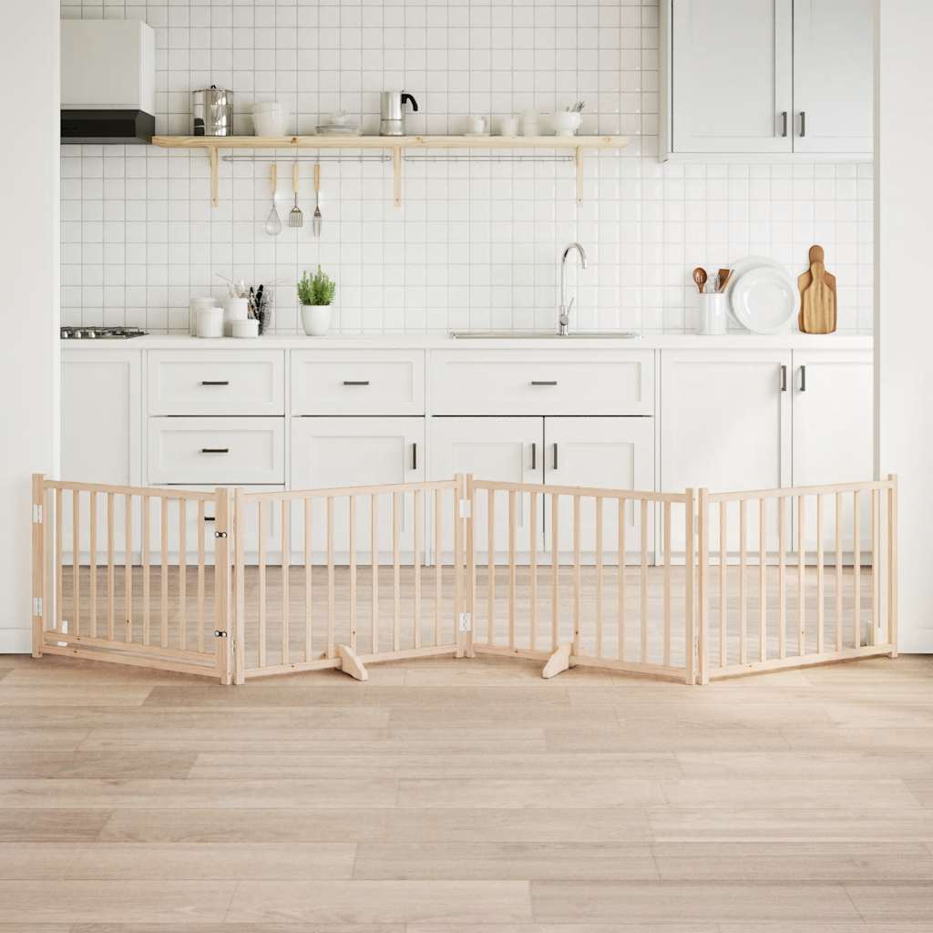 Cancello Cani Porta Pieghevole 4 Pannelli 320 cm Massello Abete 352273