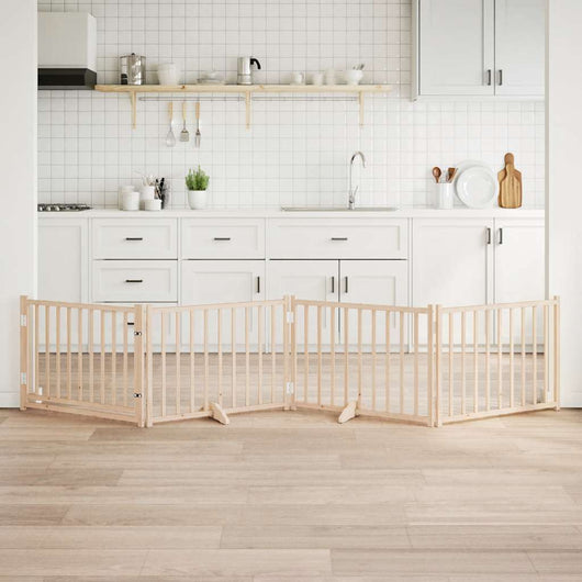 Cancello Cani Porta Pieghevole 4 Pannelli 320 cm Massello Abete 352273