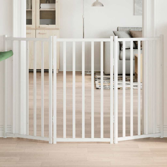 vidaXL Cancello Cani Pieghevole 3 Pannelli Bianco 150cm Massello Abete