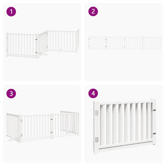 vidaXL Cancello Cani Pieghevole Bianco 4 Pannelli 320cm Massello Abete