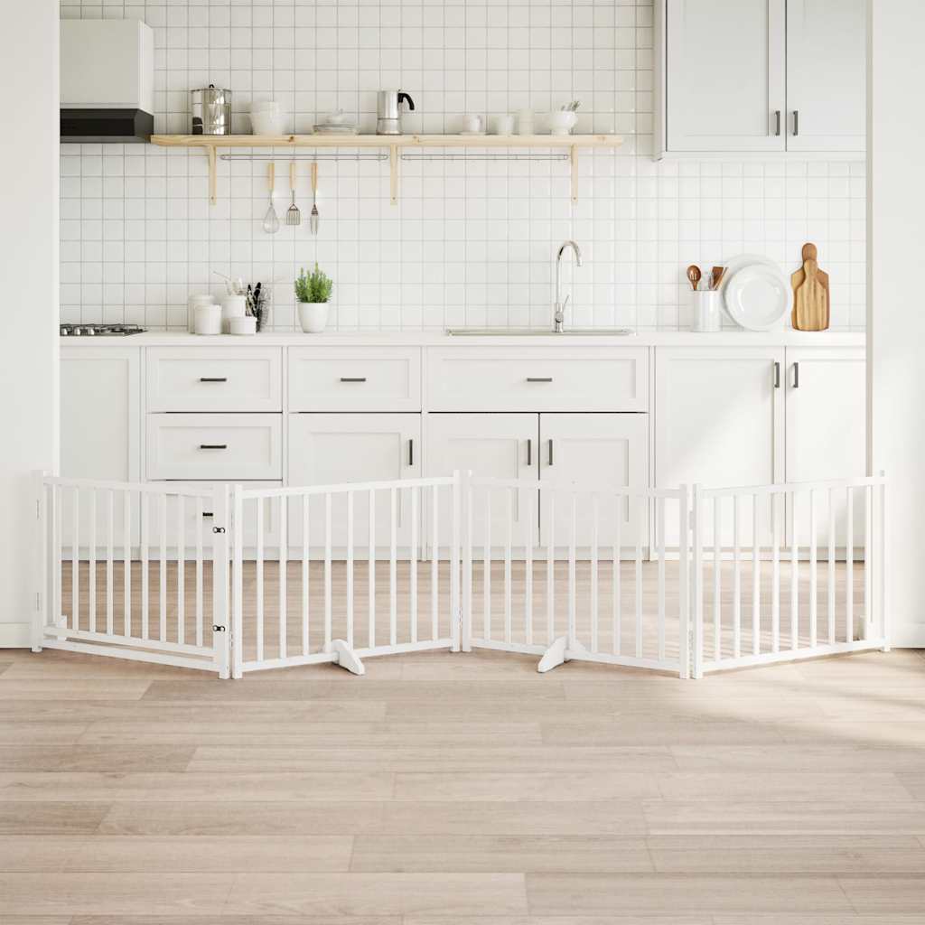 vidaXL Cancello Cani Pieghevole Bianco 4 Pannelli 320cm Massello Abete