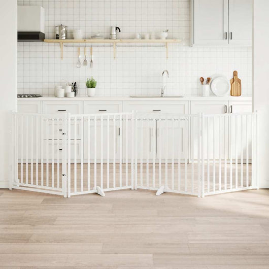 vidaXL Cancello Cani Pieghevole Bianco 4 Pannelli 320cm Massello Abete