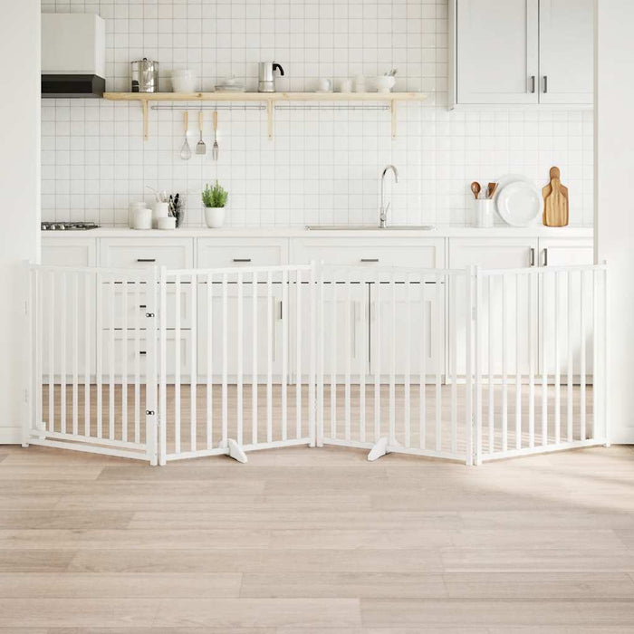 vidaXL Cancello Cani Pieghevole Bianco 4 Pannelli 320cm Massello Abete