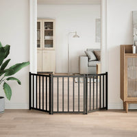 Cancello Cani Pieghevole 3 Pannelli Nero 150 cm Massello Abete 352284