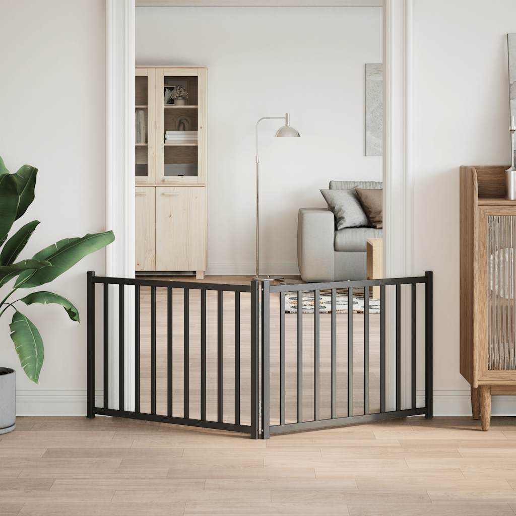 vidaXL Cancello Cani Pieghevole 2 Pannelli Nero 160 cm Massello Abete