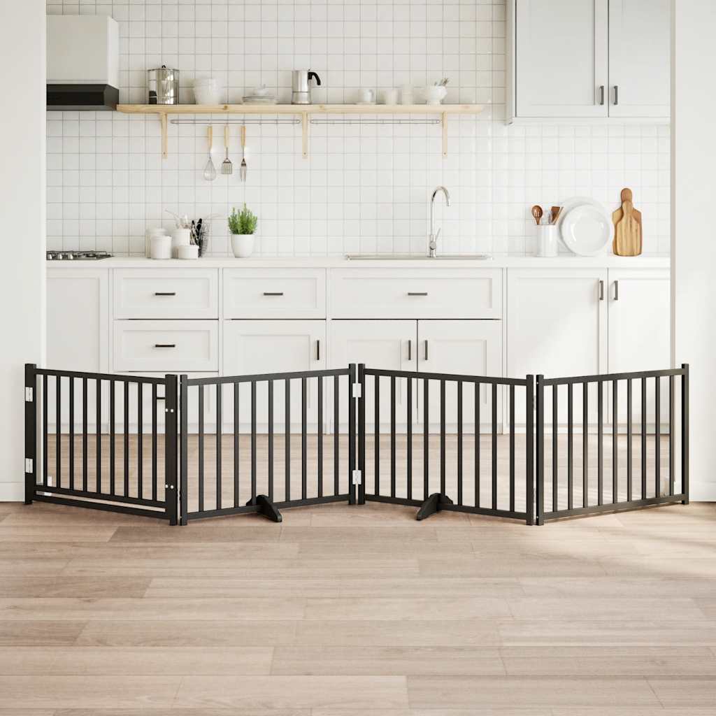 vidaXL Cancello Cani Pieghevole Nero 4 Pannelli 320 cm Massello Abete