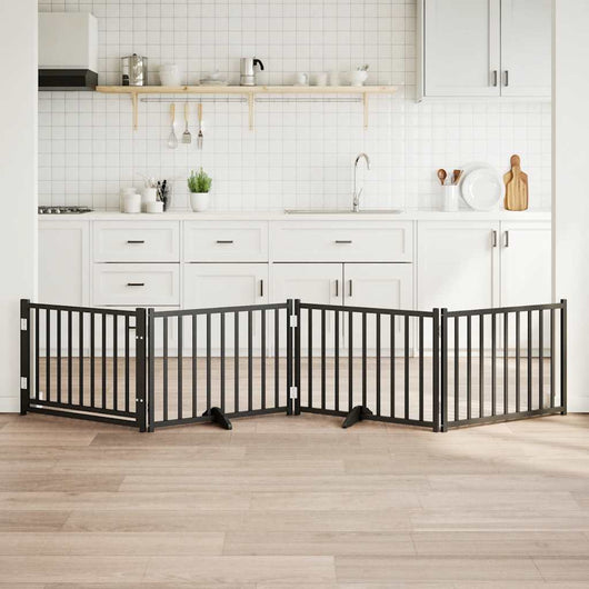 vidaXL Cancello Cani Pieghevole Nero 4 Pannelli 320 cm Massello Abete
