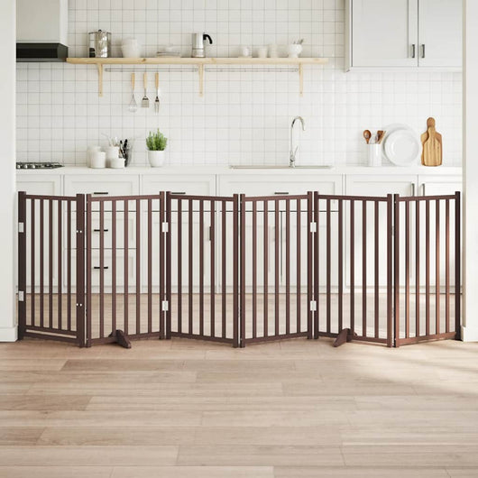 Cancello Cani Pieghevole Marrone 6Pannelli 300cm Massello Abete 352295