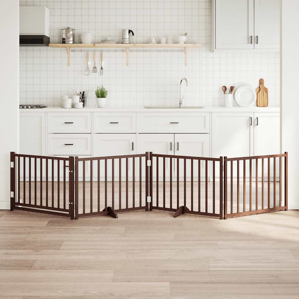 vidaXL Cancello Cani Pieghevole Marrone 4Pannelli 320cm Massello Abete