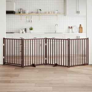 Cancello Cani Pieghevole Marrone 4Pannelli 320cm Massello Abete 352299