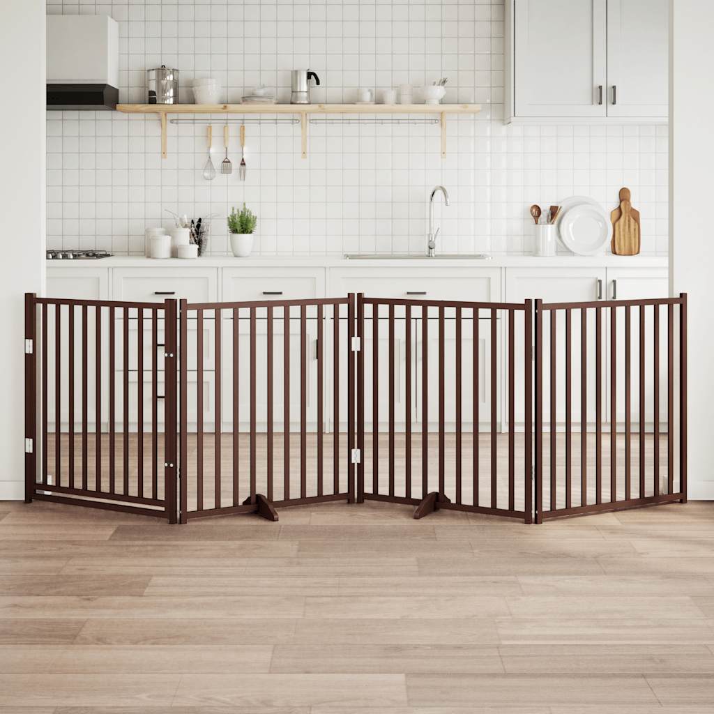 vidaXL Cancello Cani Pieghevole Marrone 4Pannelli 320cm Massello Abete