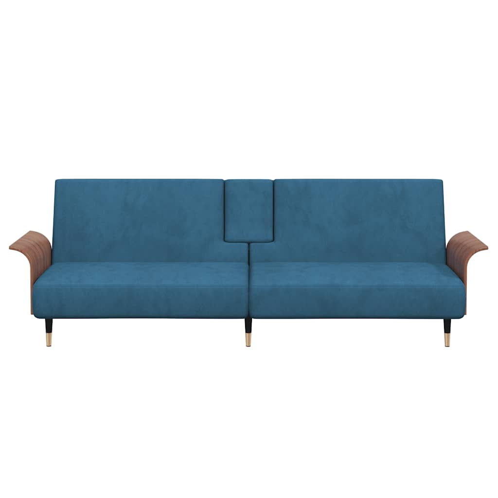 Divano Letto con Portabicchieri in Velluto Blu 351849