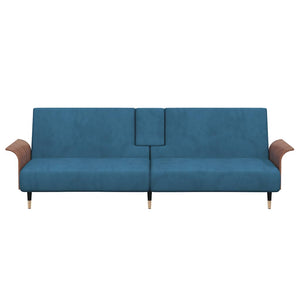 Divano Letto con Portabicchieri in Velluto Blu 351849