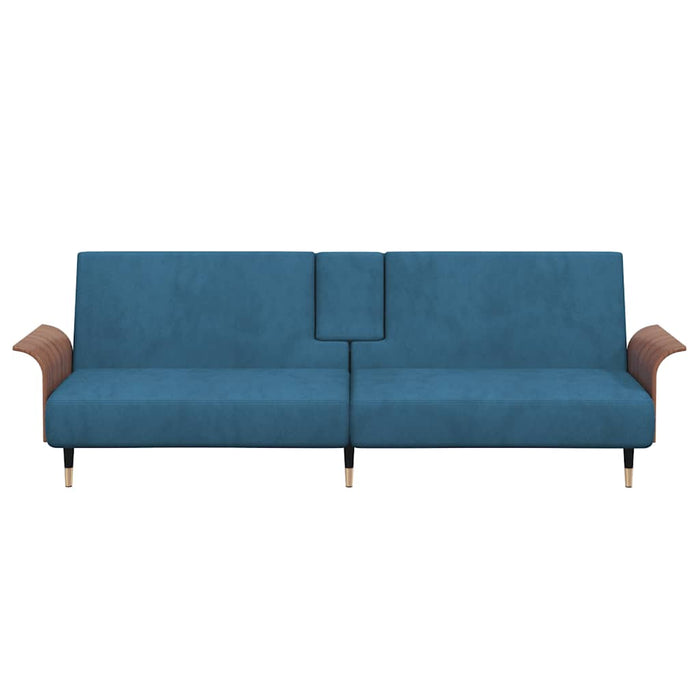 Divano Letto con Portabicchieri in Velluto Blu 351849
